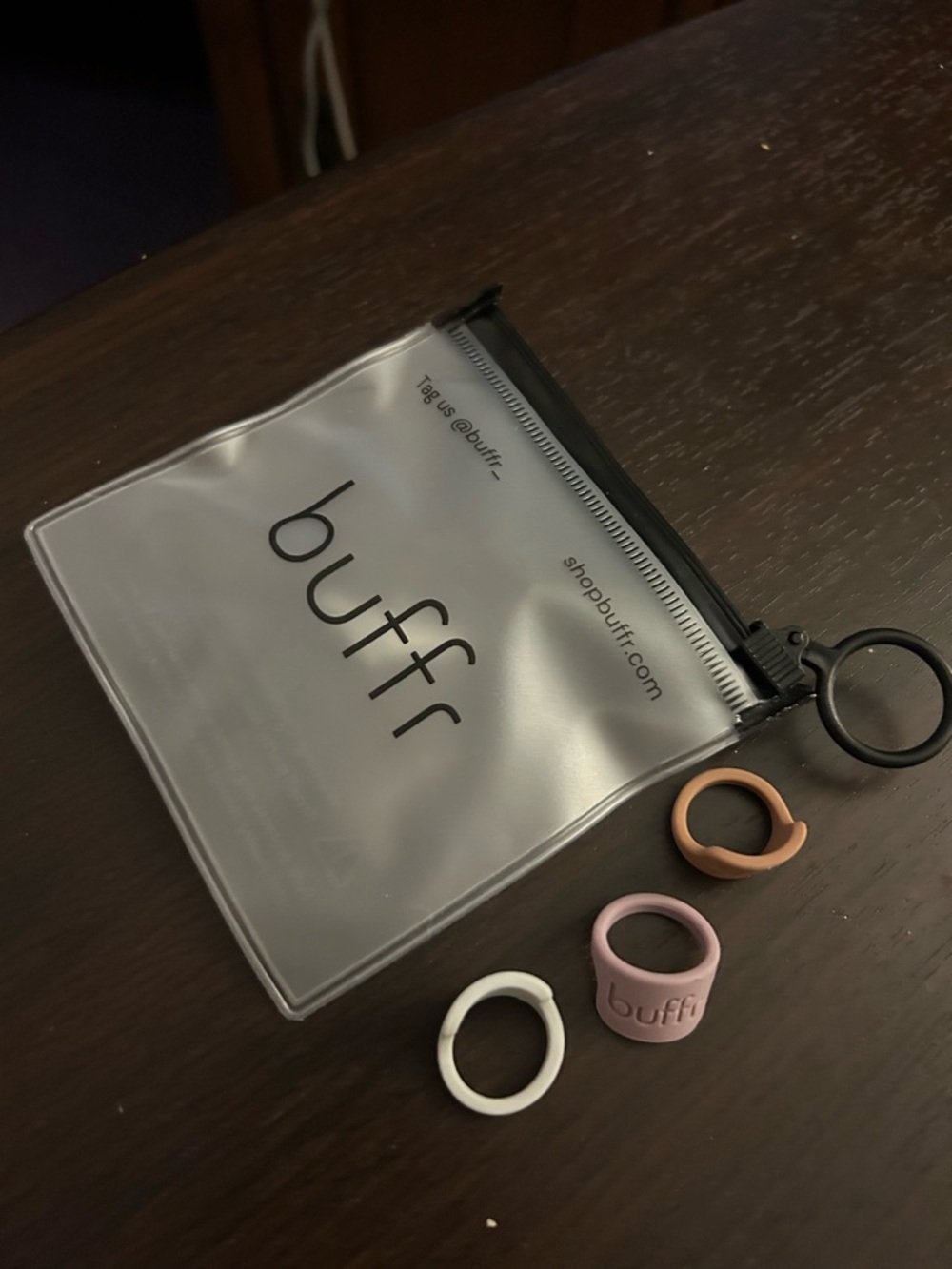 Buff Silicone Ring Trio with Clear Zip Pouch - Pink, White, Tan